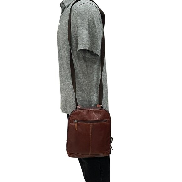 Jack Georges Brown Leather Backpack Sling Bag Crossbody Messenger Retro Office - Picture 8 of 9